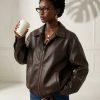 grok-image-0246fe2e-ed2c-421c-913b-359bb3b6b3a8 Aurora Jacket – Women's Coffee Brown Faux Leather Jacket | Woven Leather Look Autumn & Winter Coat