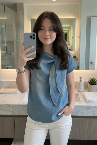 Harper Blouse – Women's Elegant Tie Neck Blouse | Lightweight Office Top photo review