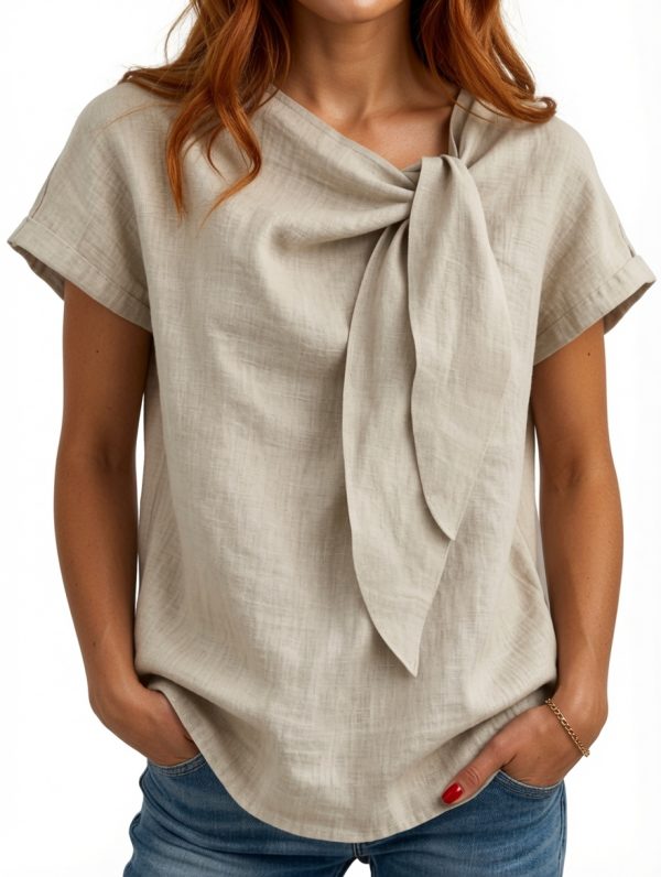grok-image-6e145ddf-27ca-4476-9a1e-0325abe1e016 Harper Blouse – Women's Elegant Tie Neck Blouse | Lightweight Office Top