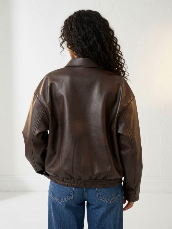 grok-image-6faef244-0662-4659-884a-9d84dfa8b5b9 Aurora Jacket – Women's Coffee Brown Faux Leather Jacket | Woven Leather Look Autumn & Winter Coat
