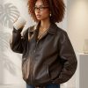 Aurora Jacket – Women's Coffee Brown Faux Leather Jacket | Woven Leather Look Autumn & Winter Coat