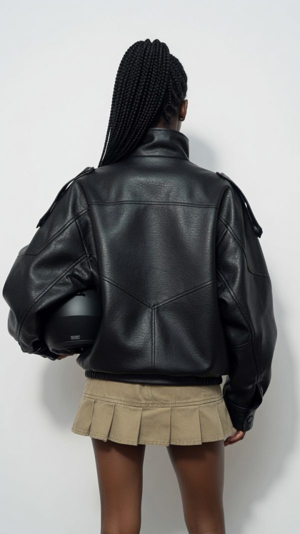 grok-image-cdf8587c-4922-4eda-a1bf-b4aeeaf16f47 The Nova Jacket – Women’s Oversized Faux Leather Jacket – Minimalist Streetwear